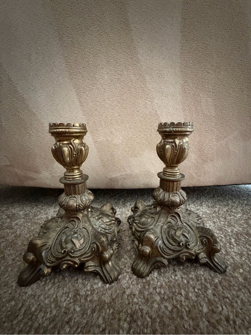 Vintage Ornate brass Decorative Candle Holders - Pair